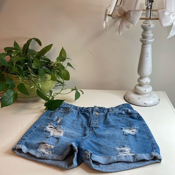 elite Pants - Cute Distressed Button Fly Denim shorts